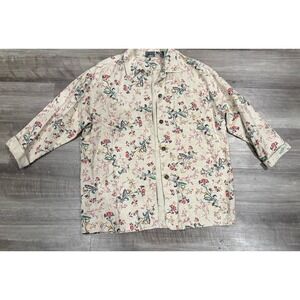 LifeWear Linen Cotton Blend Floral Button Up Shirt Jacket L – Boho Cottagecore